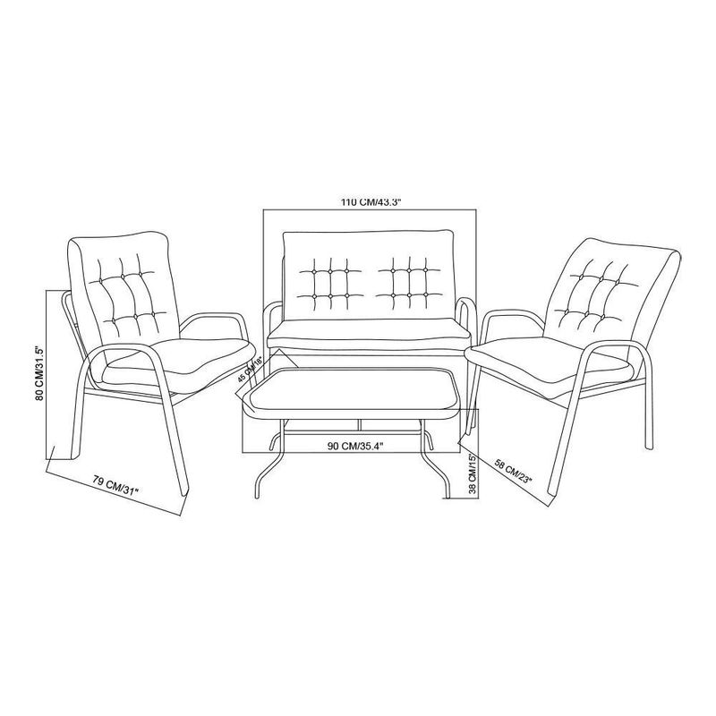 Set de Muebles de Exterior 4 Piezas Rayas Blanco y Azul