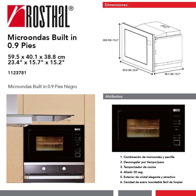 Microondas Built In Negro 0.9 Pies