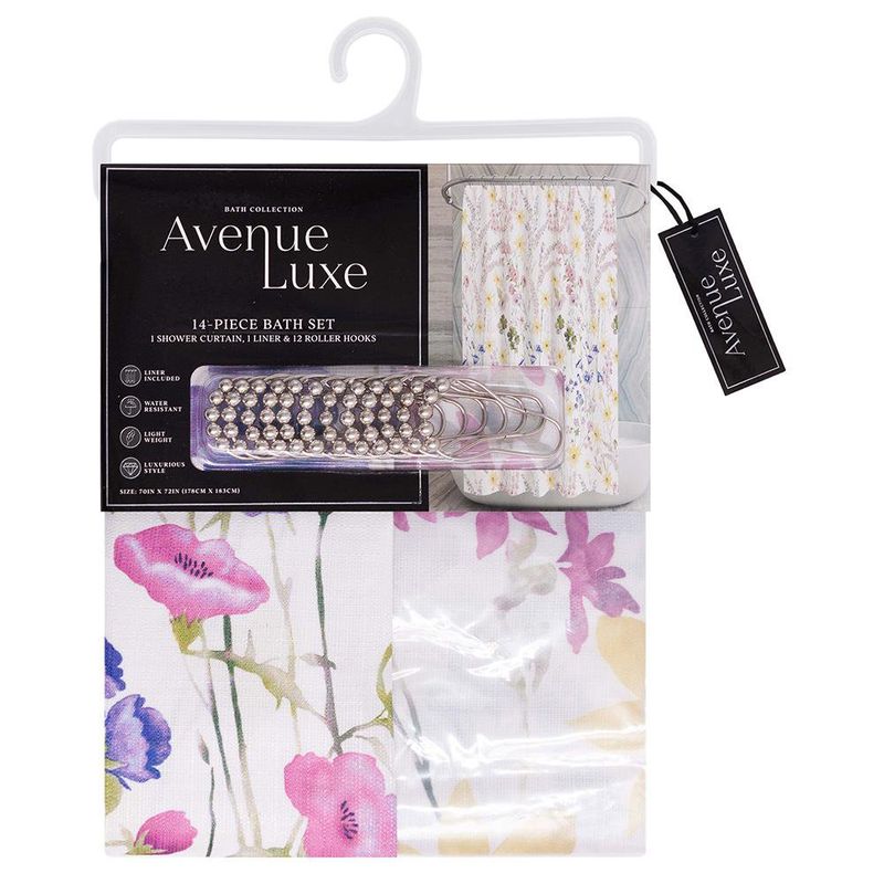 Set de Cortina con Liner y Ganchos Diseño Campo de Flores