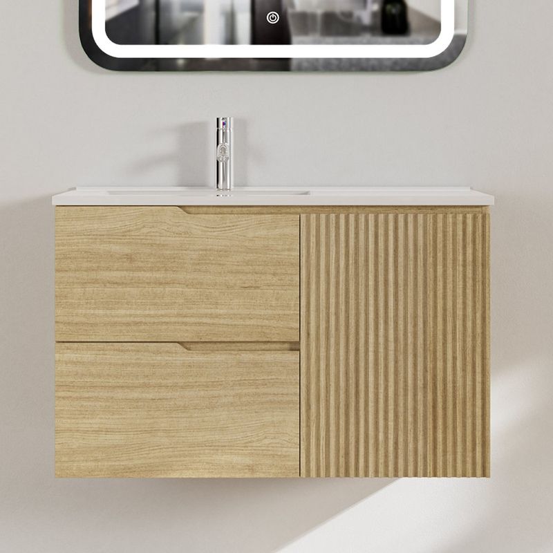Vanity Aéreo con Espejo y Lavamanos Madera