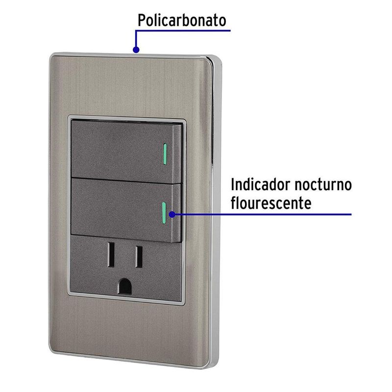 Tomacorriente e Interruptor de 2 Polos Lisboa Acero - Volteck