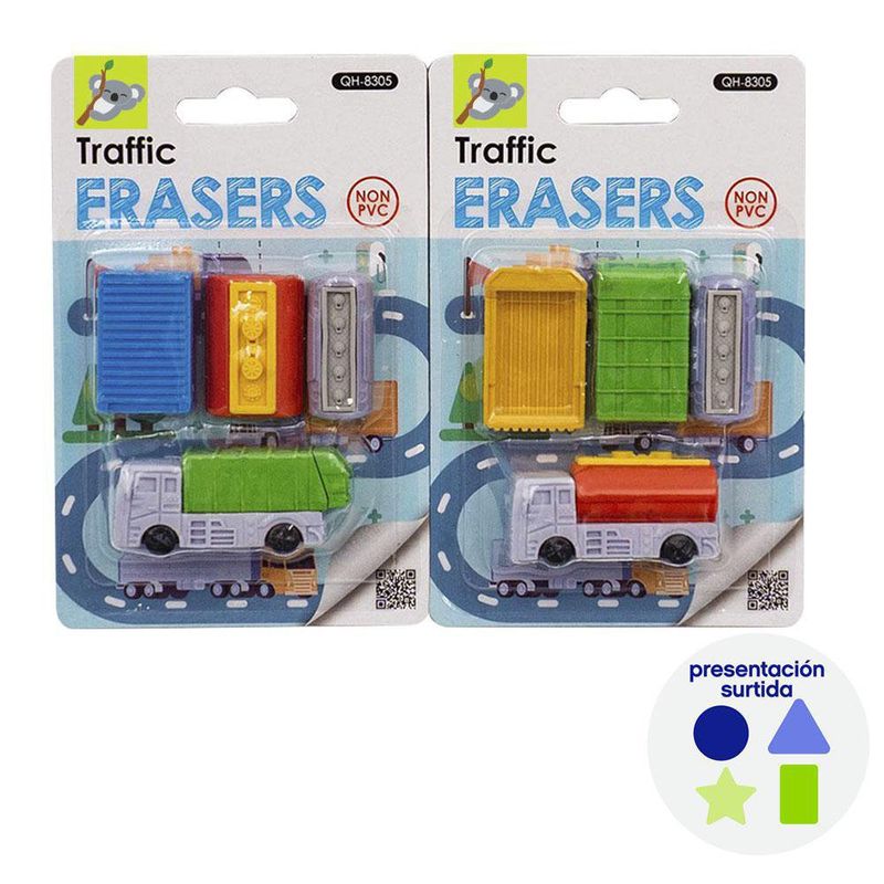 Set de Borradores Transportes 5 Pzas Diseños Surtidos