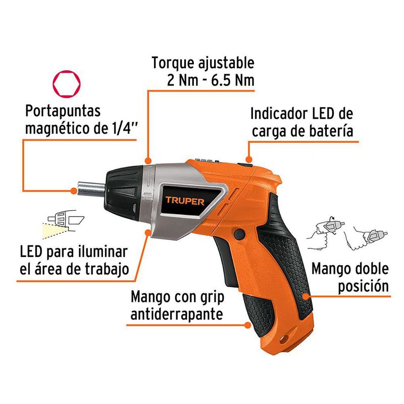 Destornillador Inalámbrico Multiposición 3.5 V de 2 Plg - Truper