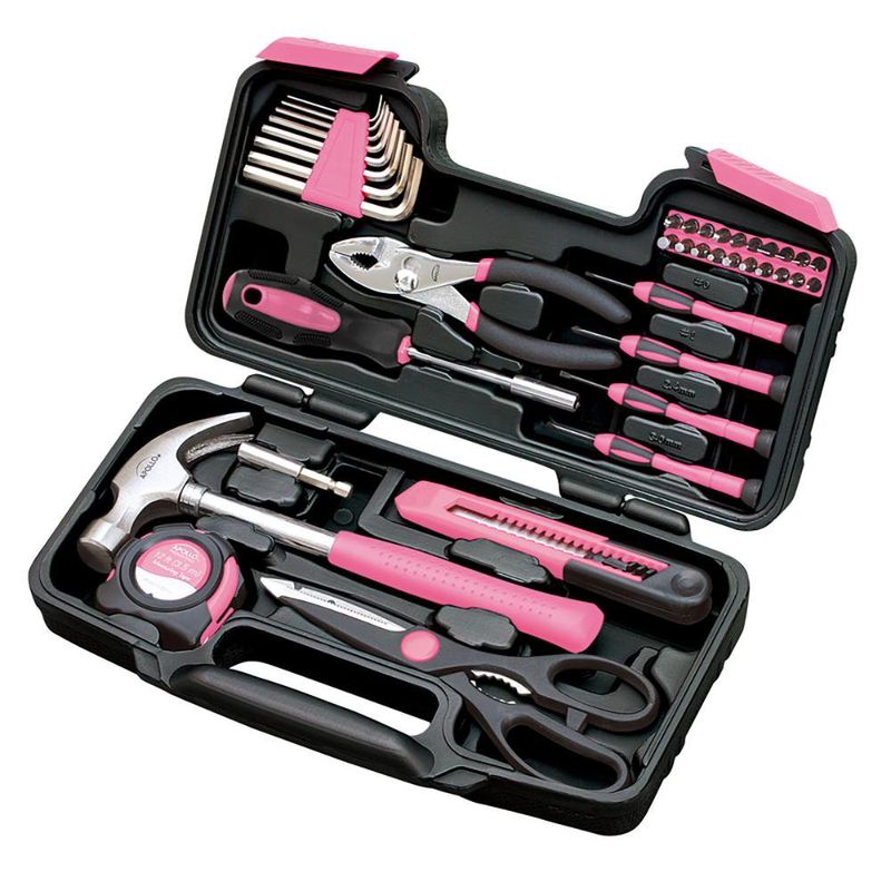 Set de Herramientas de Uso doméstico con Estuche Rosa de 39 Pzas