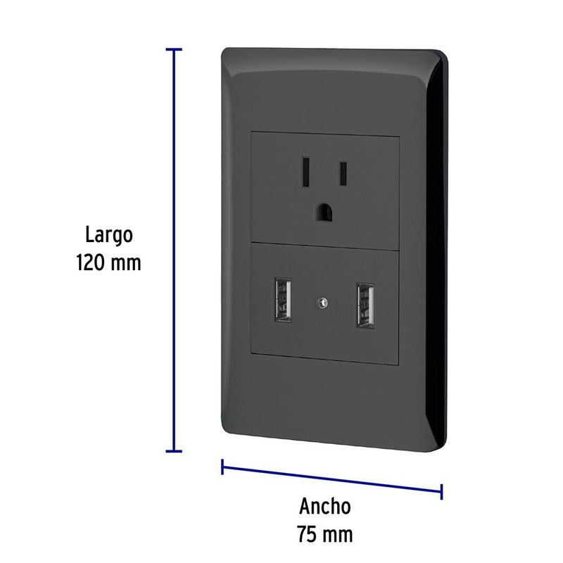 Tomacorriente + 2 Puertos Usb 1.5 Módulos Lisboa Negro - Volteck