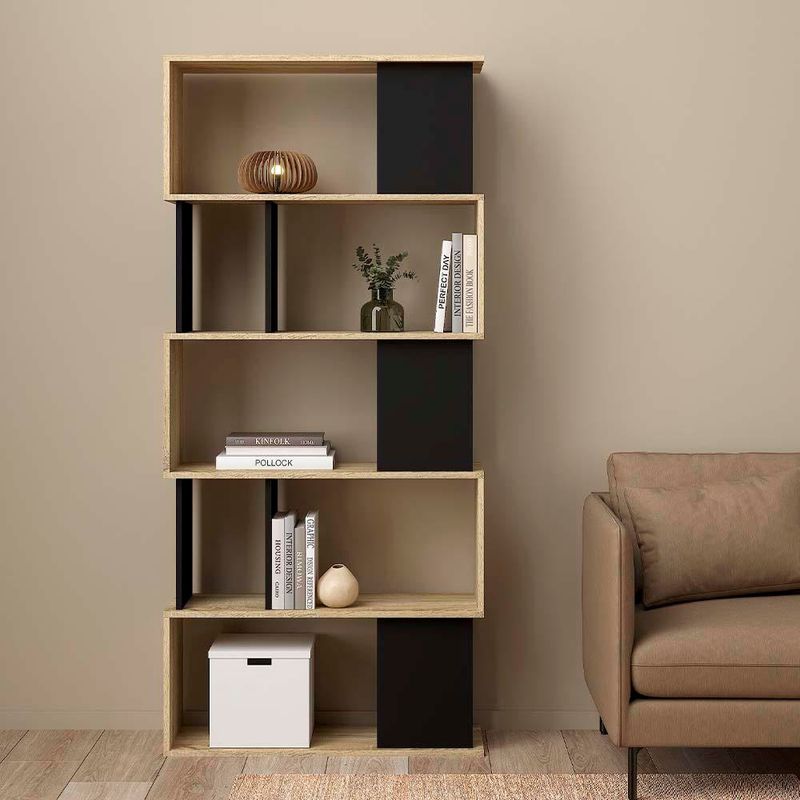 Librera Cubos Negro y Café Claro de 5 Niveles 80x30x174 Cm - Tvilum