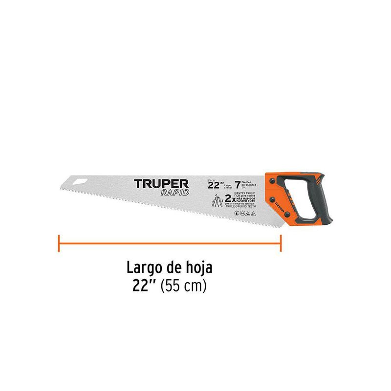 Serrucho Rapid 22 Plg , 7 Dientes por Pulgada, Mango Comfort Grip
