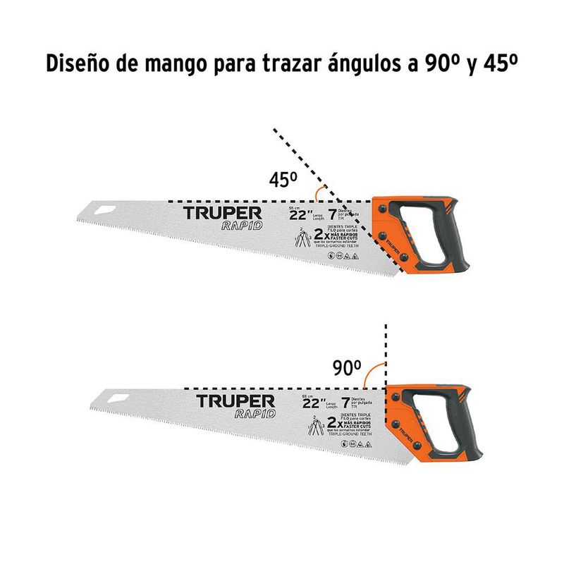 Serrucho Rapid 22 Plg , 7 Dientes por Pulgada, Mango Comfort Grip