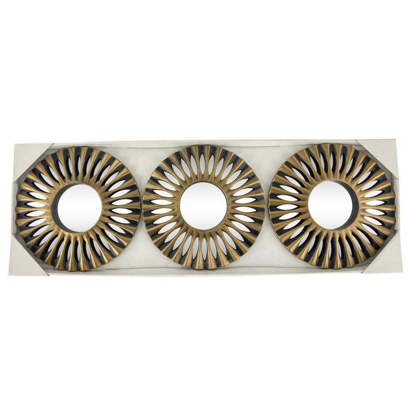 Set de 3 Espejos Decorativos Sol Radiante Dorado 25 Cm
