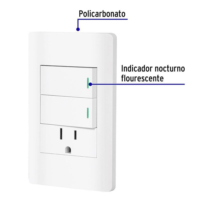 Tomacorriente y 2 Interruptores 1 Modulo Lisboa Blanco - Volteck