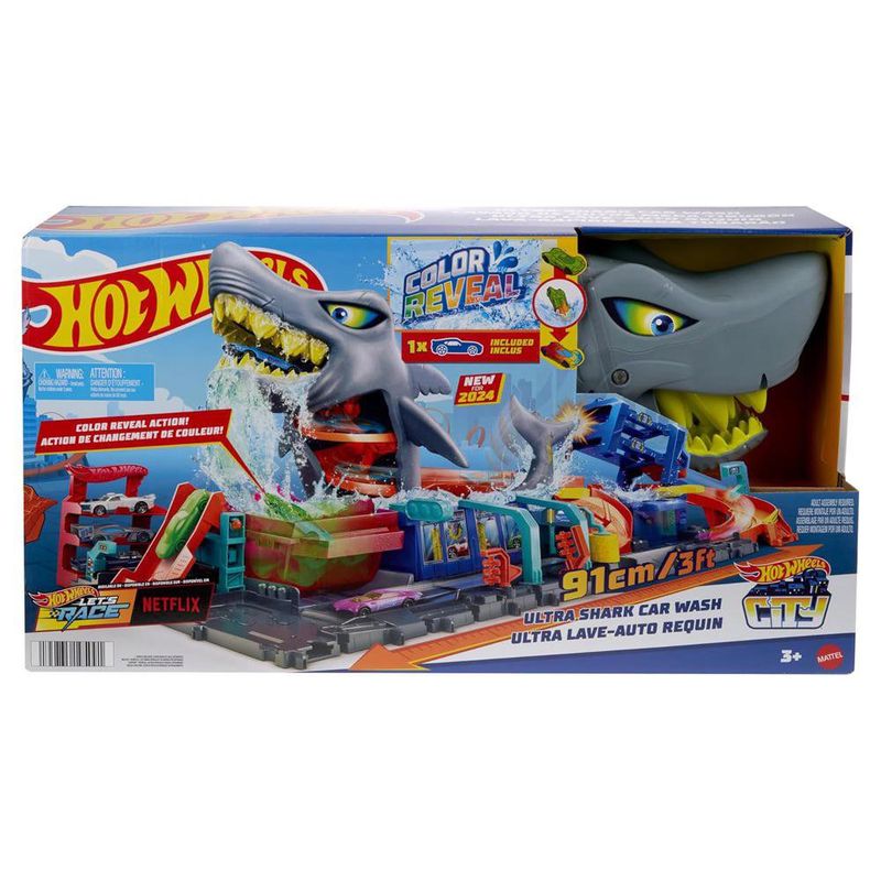 Set de Pista Hot Wheels City Ultra Shark Car Wash