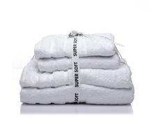 Set de 4 Toallas de Algodón Color Blanco, 2 de Baño y 2 de Mano