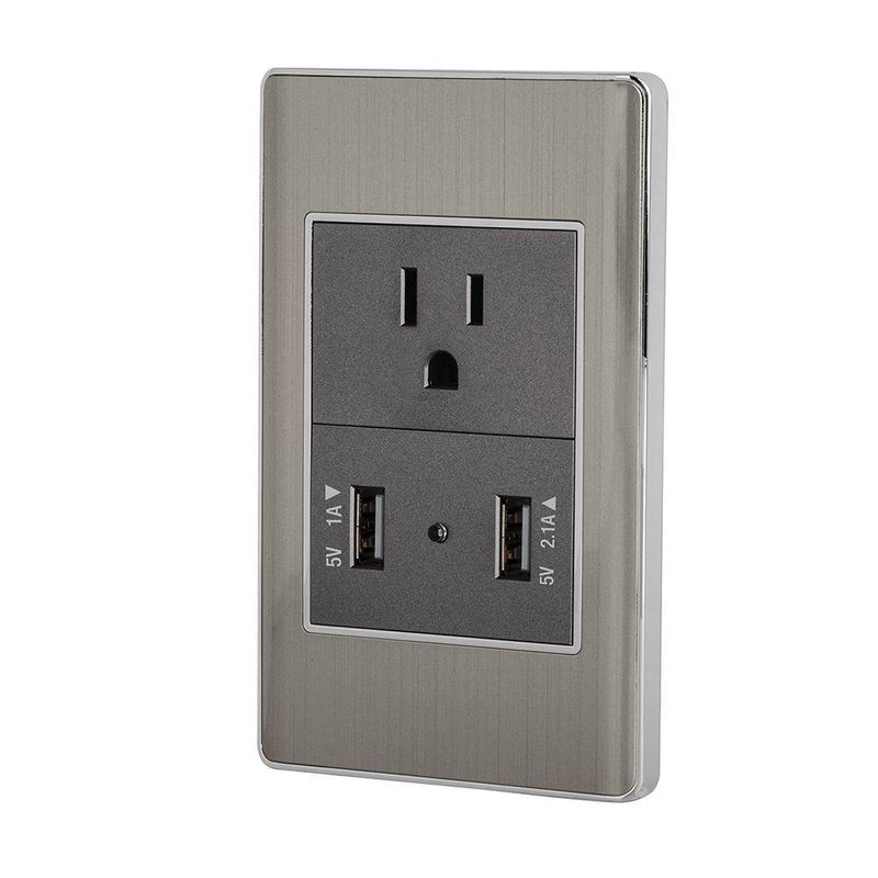 Tomacorriente + 2 Puertos USB Lisboa Acero - Volteck