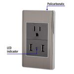 Tomacorriente + 2 Puertos USB Lisboa Acero - Volteck