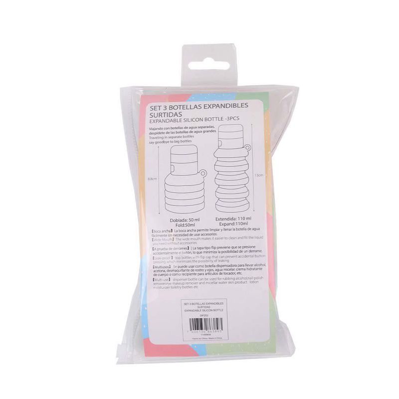 Set de 3 Botellas para Viaje Expandibles