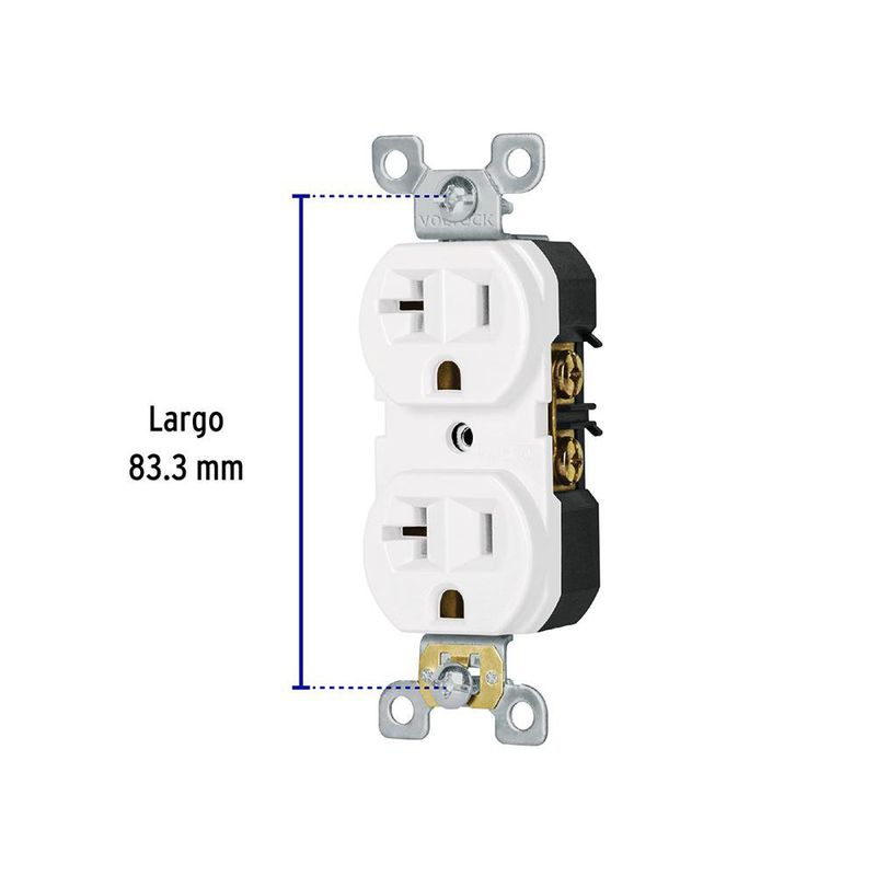 Tomacorriente 2 Polos Aterrizado Standard Blanco - Volteck
