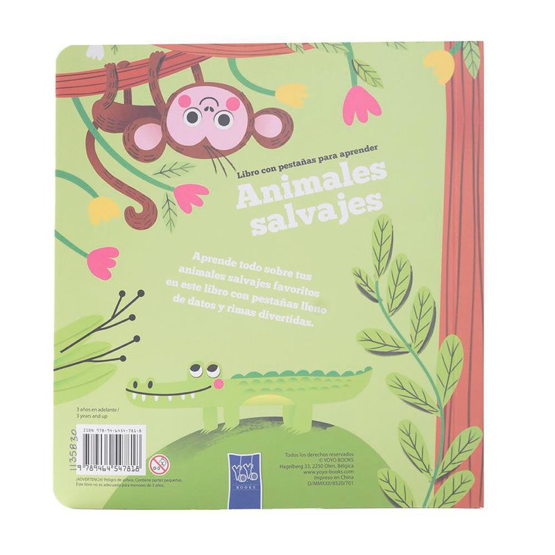 Libro c/pestañas para aprender sobre animales salvajes