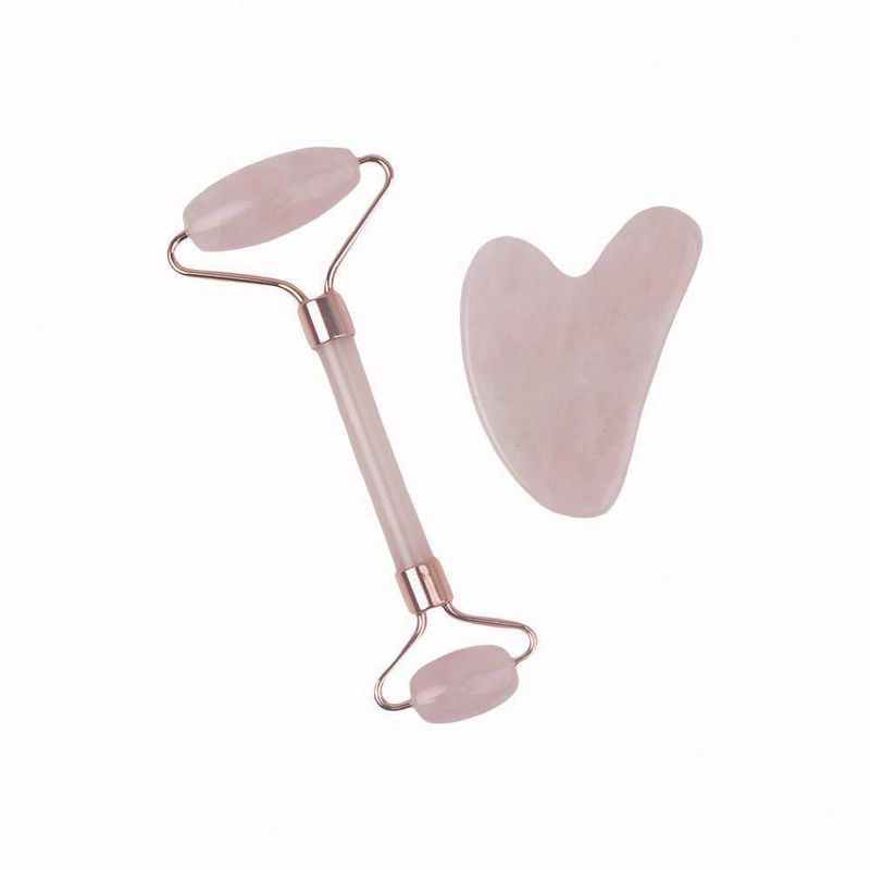 Set de Rodillo Facial y Gua Sha Rosa