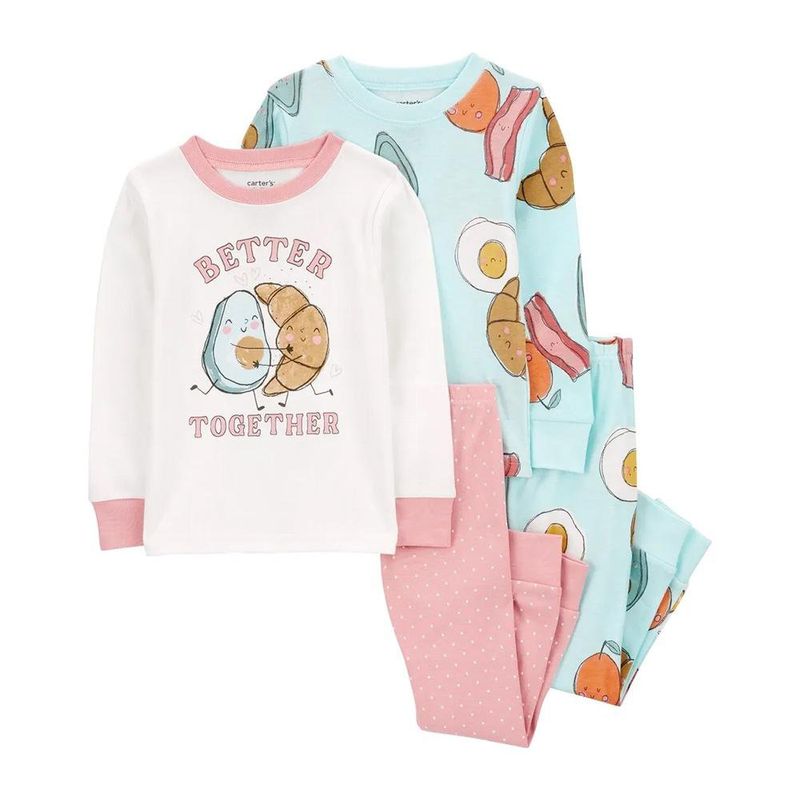 Set de 2 Pijamas Completas Estampado Breakfast 4 Pzas - Varias Tallas