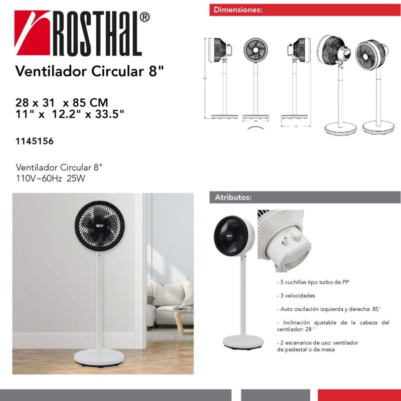 Ventilador Circular con Base Ajustable y 3 Velocidades