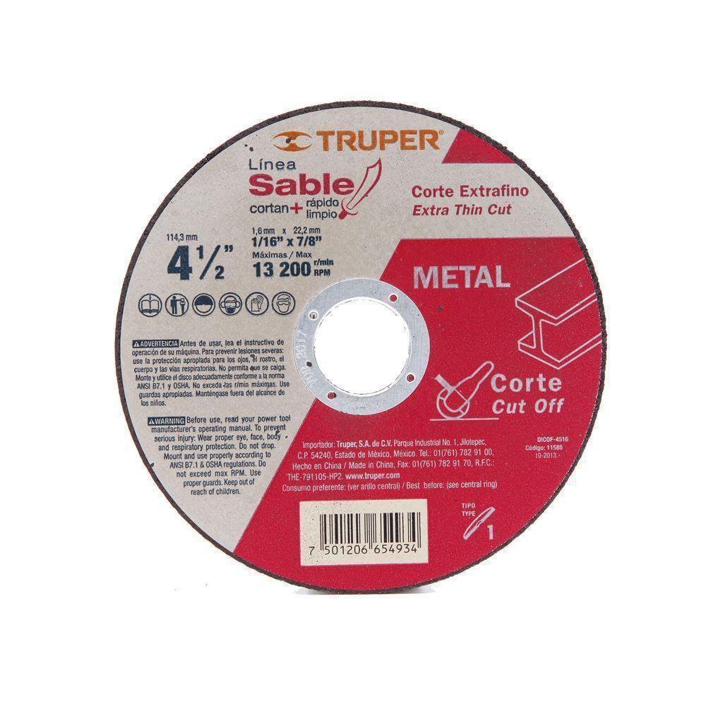 Disco Para Corte Extra Fino De Metal 4 1/2 Plg - Truper - Cemaco