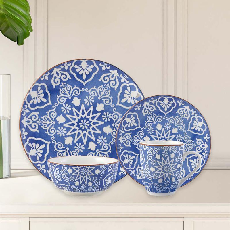 Vajilla Cerámica Diseño Celeste Floral 16 Pzas