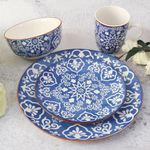 Vajilla Cerámica Diseño Celeste Floral 16 Pzas