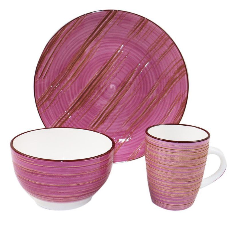 Vajilla Carlo Cerámica Morada Diseño Rayas 12 Pzs