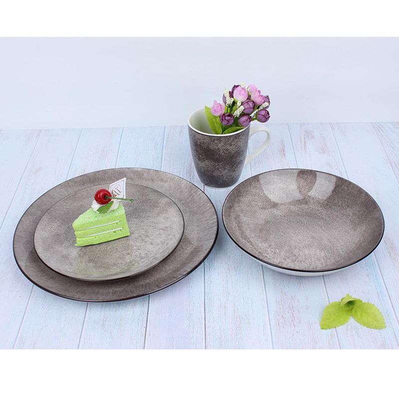 Vajilla Armonía Cerámica Gris Estilo Marmolado 16 Pzs