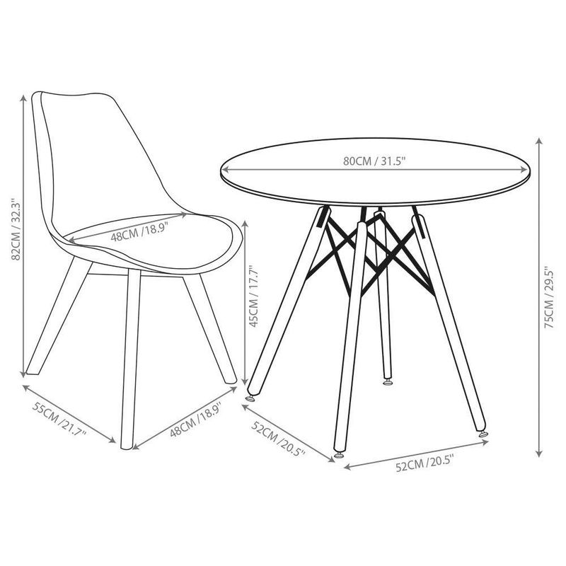Comedor Redondo Blanco y Negro para 4 Personas