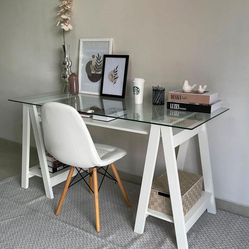 Escritorio Blanco con Cubierta de Cristal