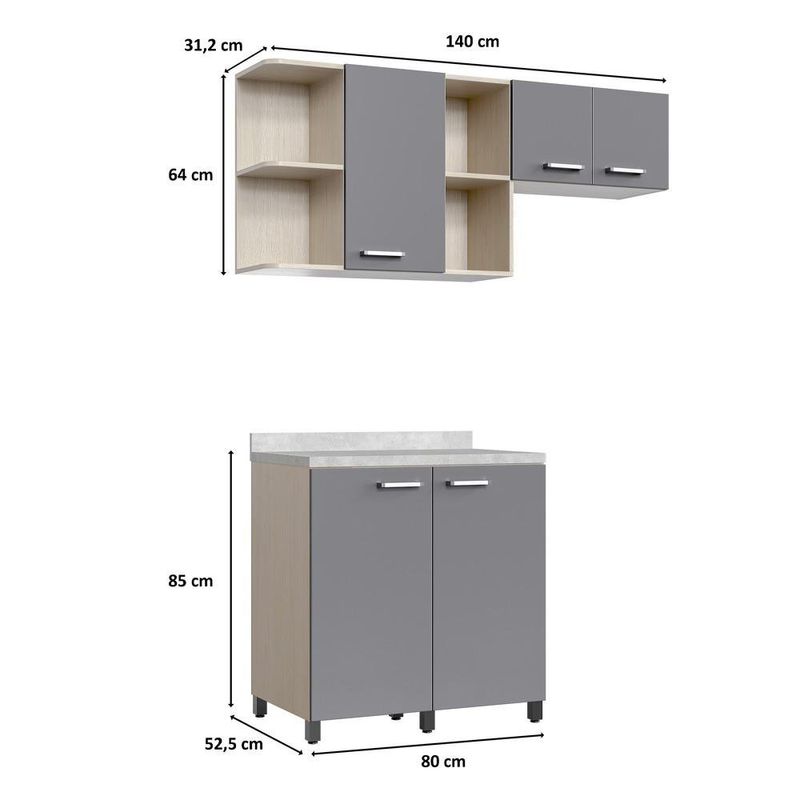 Conjunto de Gabinetes de Cocina Gris y Beige