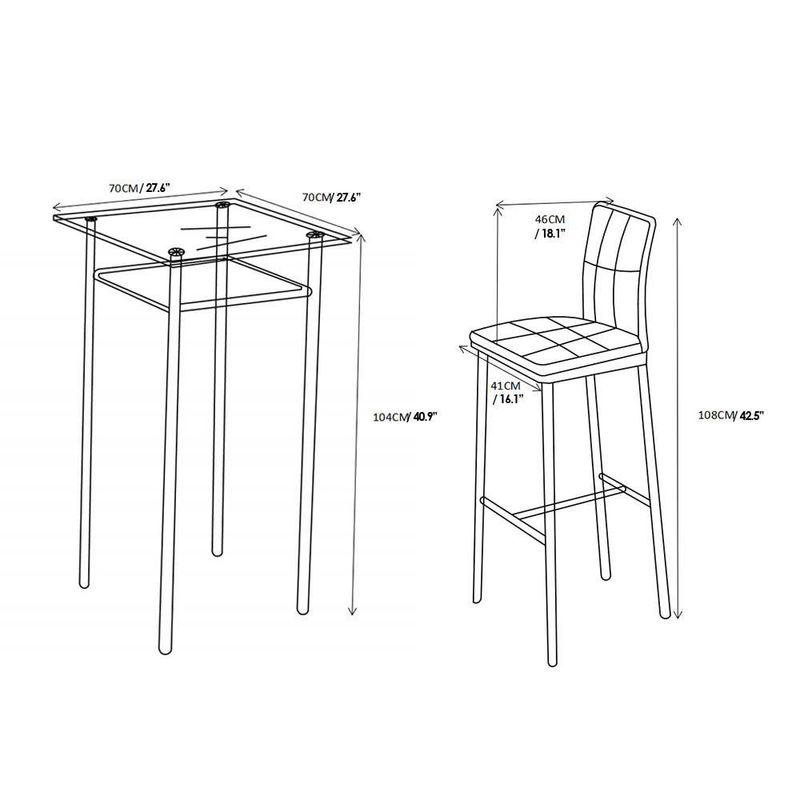 Conjunto de Mesa Alta con 2 Sillas de Bar