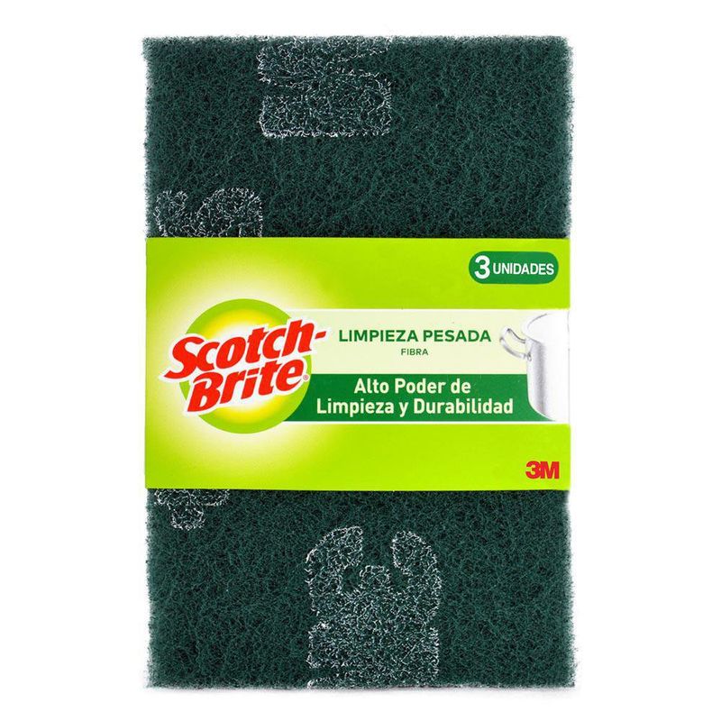 Esponja Scotch-Brite Fibra Verde Limpieza Pesada 3 Pzs - 3M