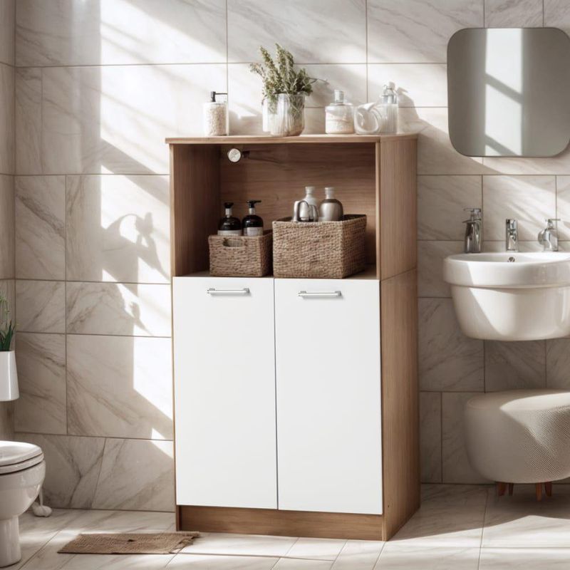 Mueble Multiusos Acabado Natural y Blanco