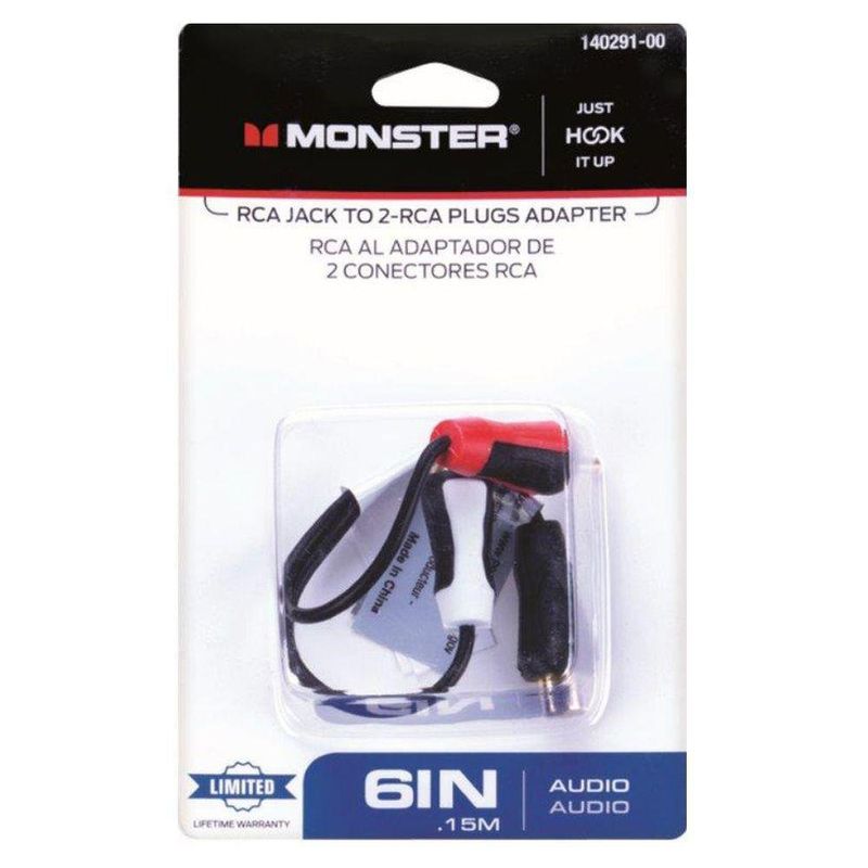 Conector Rca Macho A 2 Rca Hembra, Negro/estereo/8 Pack