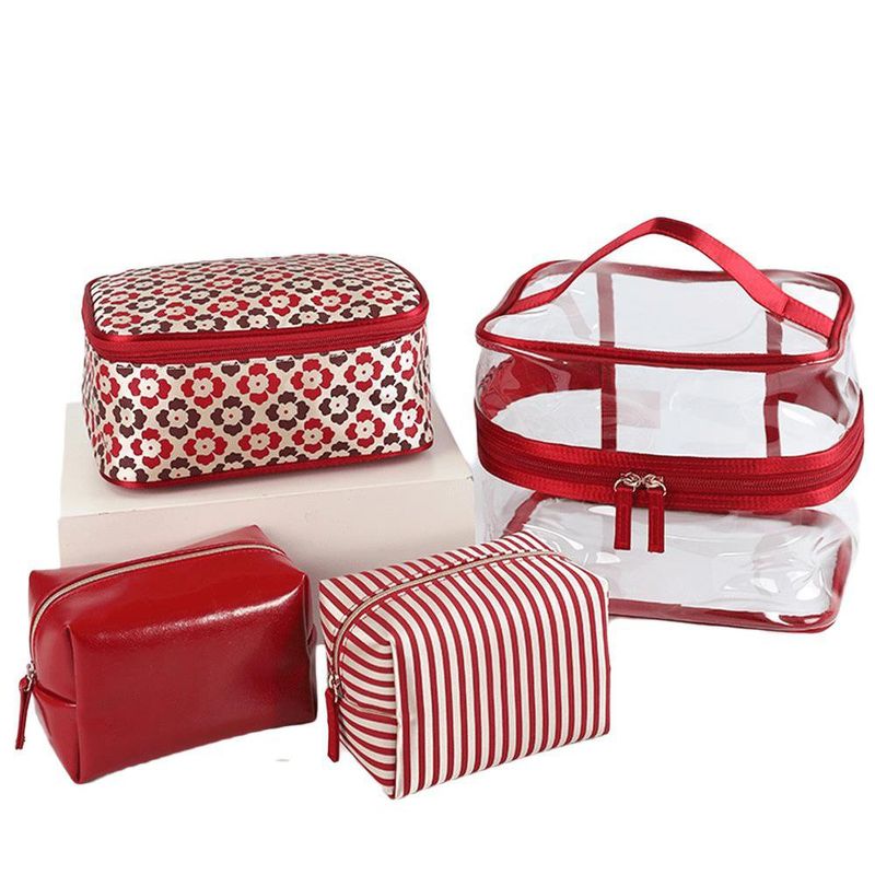 Set de 3 Cosmetiqueras Roja con Transparente