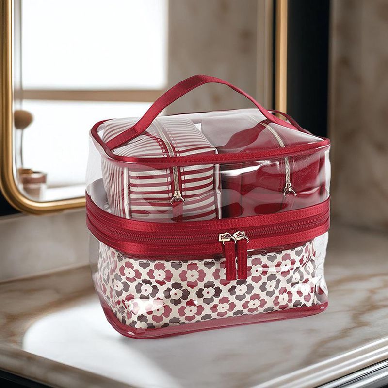 Set de 3 Cosmetiqueras Roja con Transparente