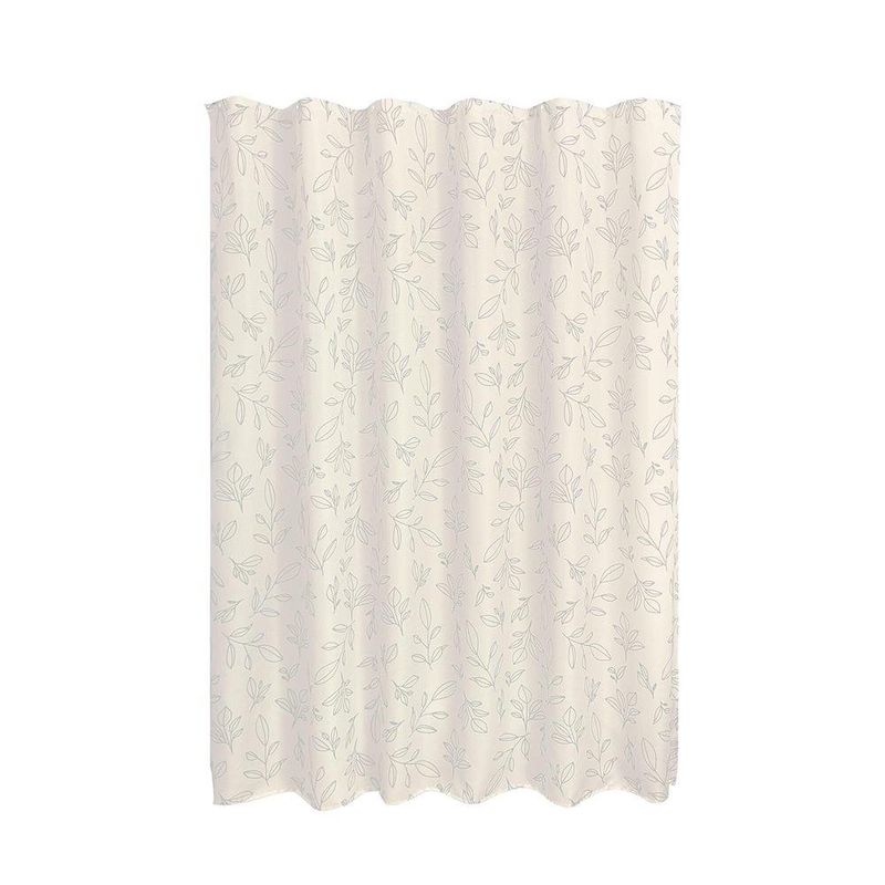 Cortina de Tela para Baño Beige con Diseño de Hojas