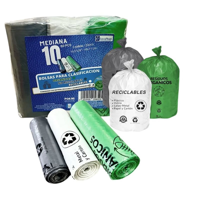 3 Paquetes de Bolsas Medianas para Clasificación de Reciclaje 60 Unidades