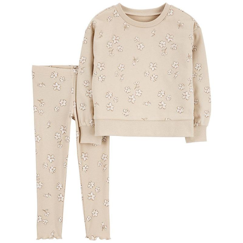 Conjunto de Sudadera y Leggings de Algodón con Estampado Floral para Niña - Varias Tallas