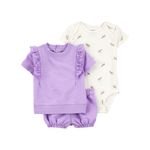 Conjunto de Blusa con Volantes Body y Bloomers en Tonos Lila - Varias Tallas