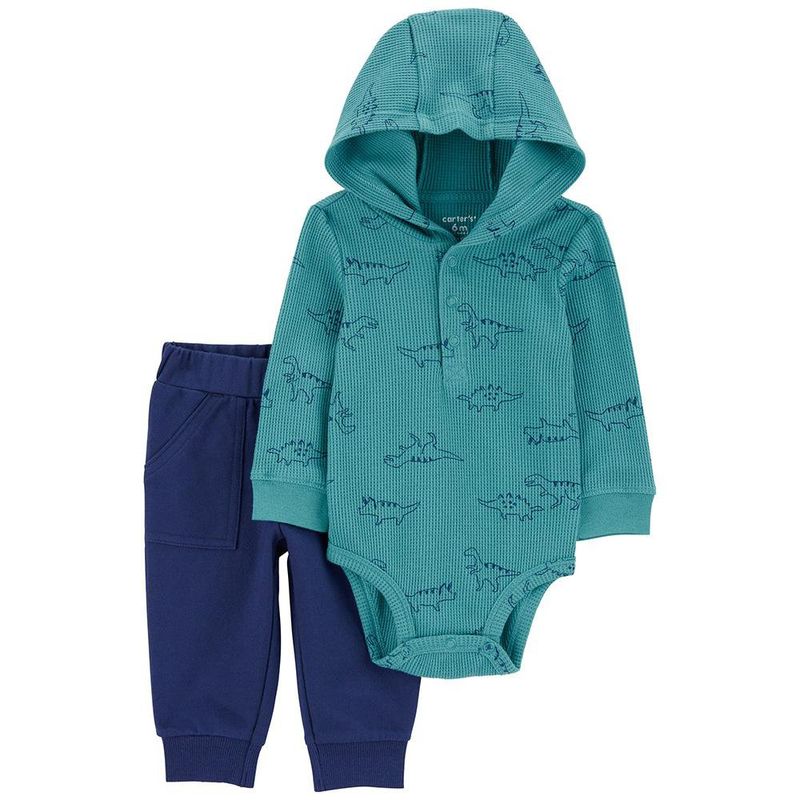 Conjunto de Body con Capucha y Pantalón de Algodón con Diseño de Dinosaurios para Niño - Varias Tallas