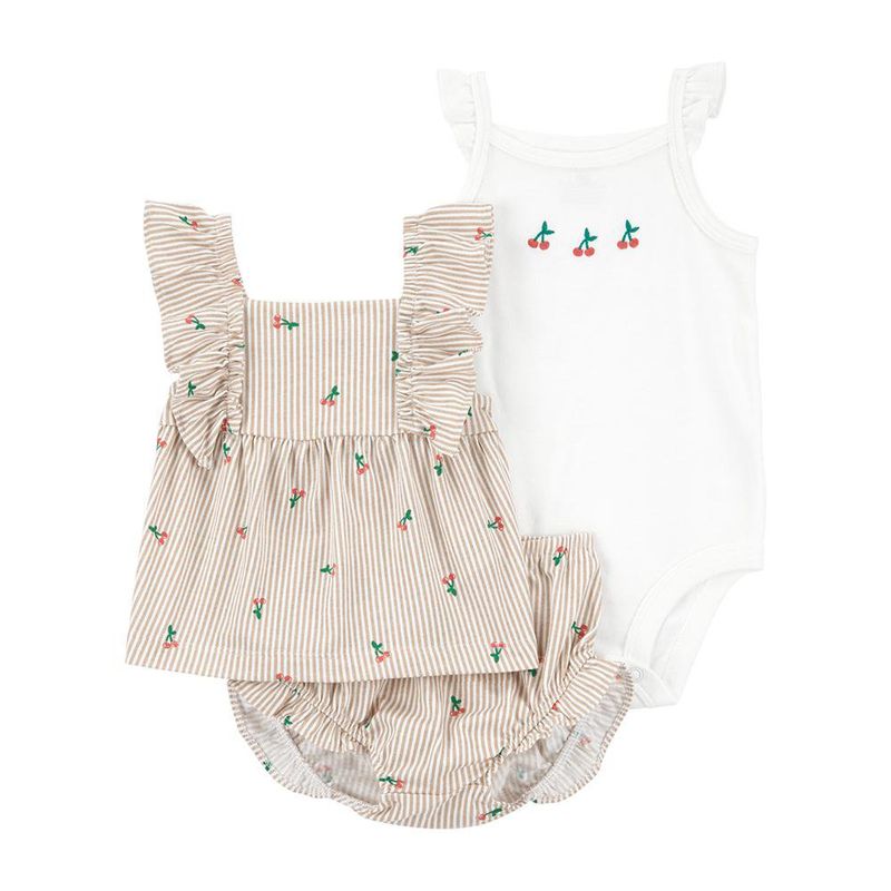 Conjunto de Blusa con Volantes Body y Bloomers con Estampado de Cerezas - Varias Tallas