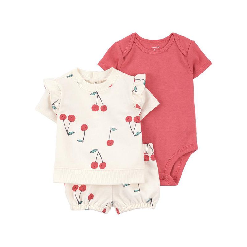 Conjunto de Blusa con Volantes Body y Bloomers con Estampado de Cerezas - Varias Tallas