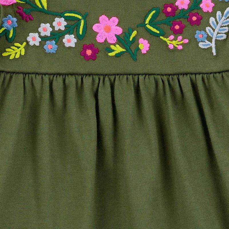 Conjunto de Mameluco Verde con Bordado Floral y Pantalón Tipo Mezclilla para Niña -  Varias Tallas