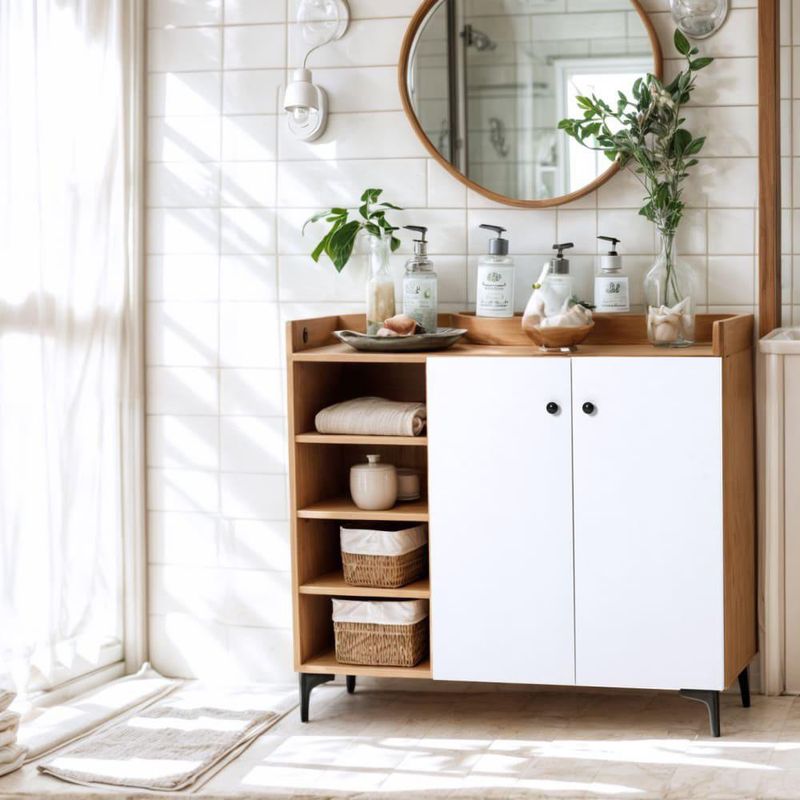 Mueble Multiusos Blanco Y Café Claro 90X30X82 Cm