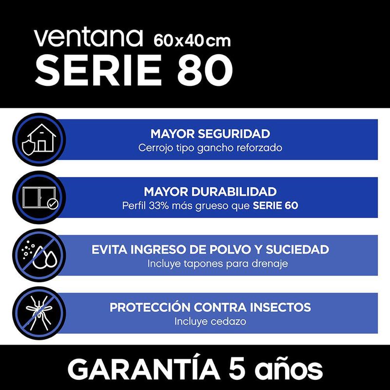 Ventana PVC S80 Corrediza con Cedazo Vidrio Nevado