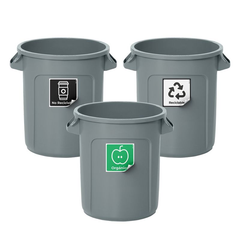Set de 3 Stickers para Separación de Residuos Reciclables y Orgánicos