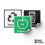 Set de 3 Stickers para Separación de Residuos Reciclables y Orgánicos